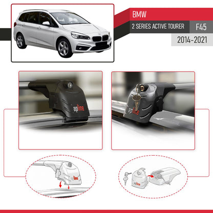 Compatible with BMW 2 Series (F45) Active Tourer 2014-2021 ACE-2 Car Roof Rack Cross Bar Grey Aluminium 2 Bars