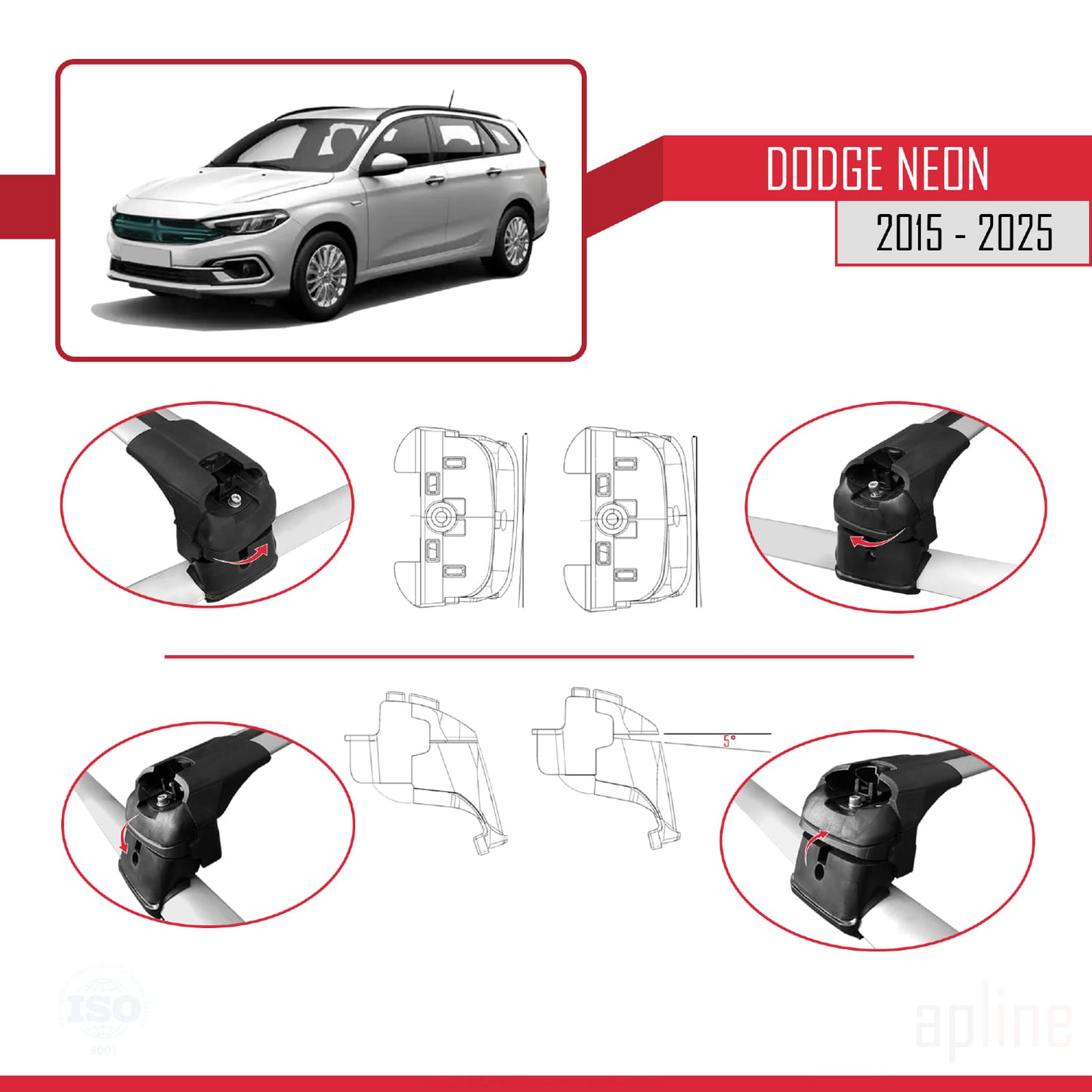 Compatibile con Dodge Neon 2015-2025 ACE-2 Barre portatutto per auto Portapacchi in alluminio grigio 2 barre