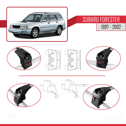 Compatible avec Subaru Forester (SF) 1997-2002 ACE-2 Barres de Toit Railing Porte-Bagages de Voiture Gris Aluminium 2 Barres