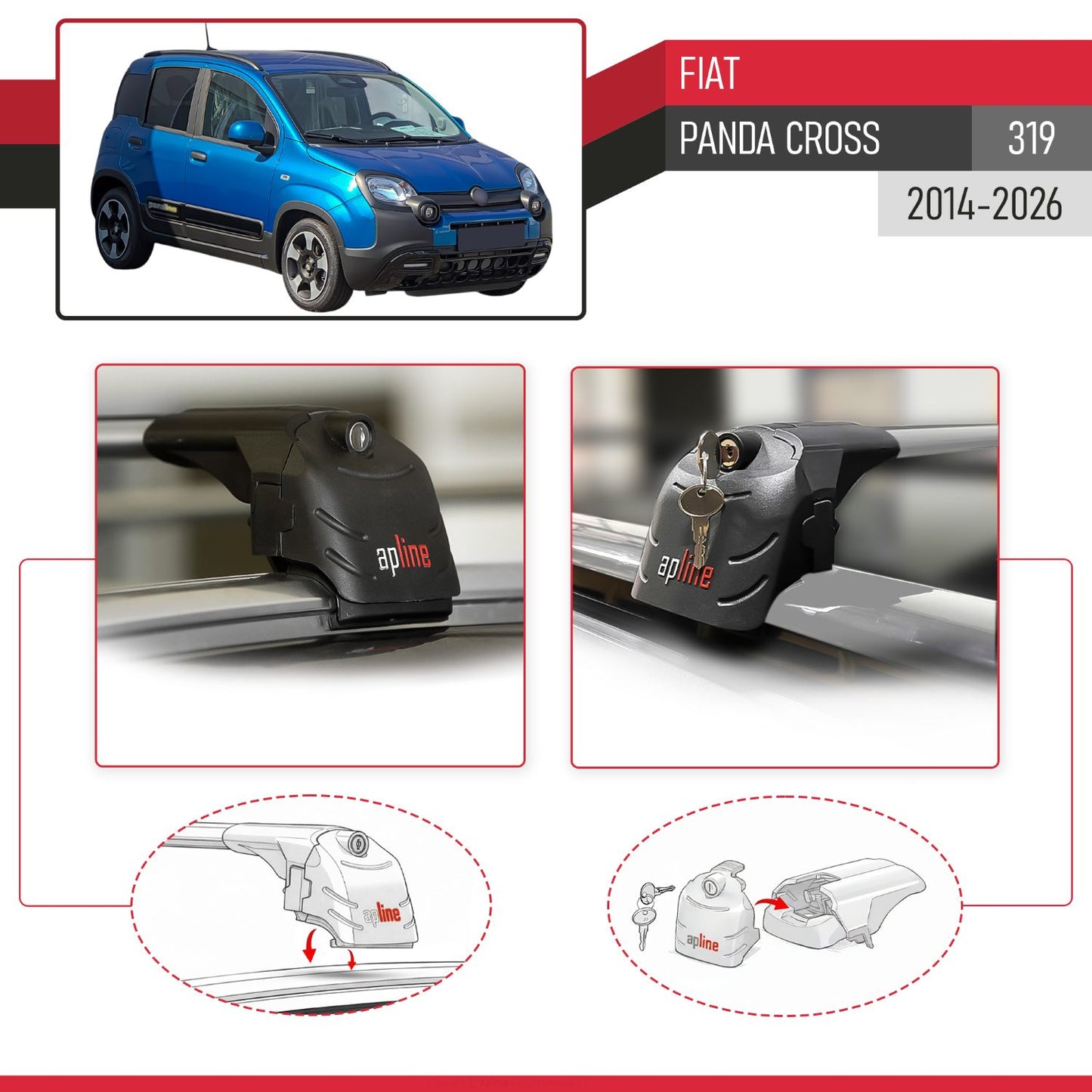 Compatible avec Fiat Panda Cross (319) 2014-2026 ACE-2 modèle Barres de Toit Railing Porte-Bagages de Voiture Gris Aluminium Barres