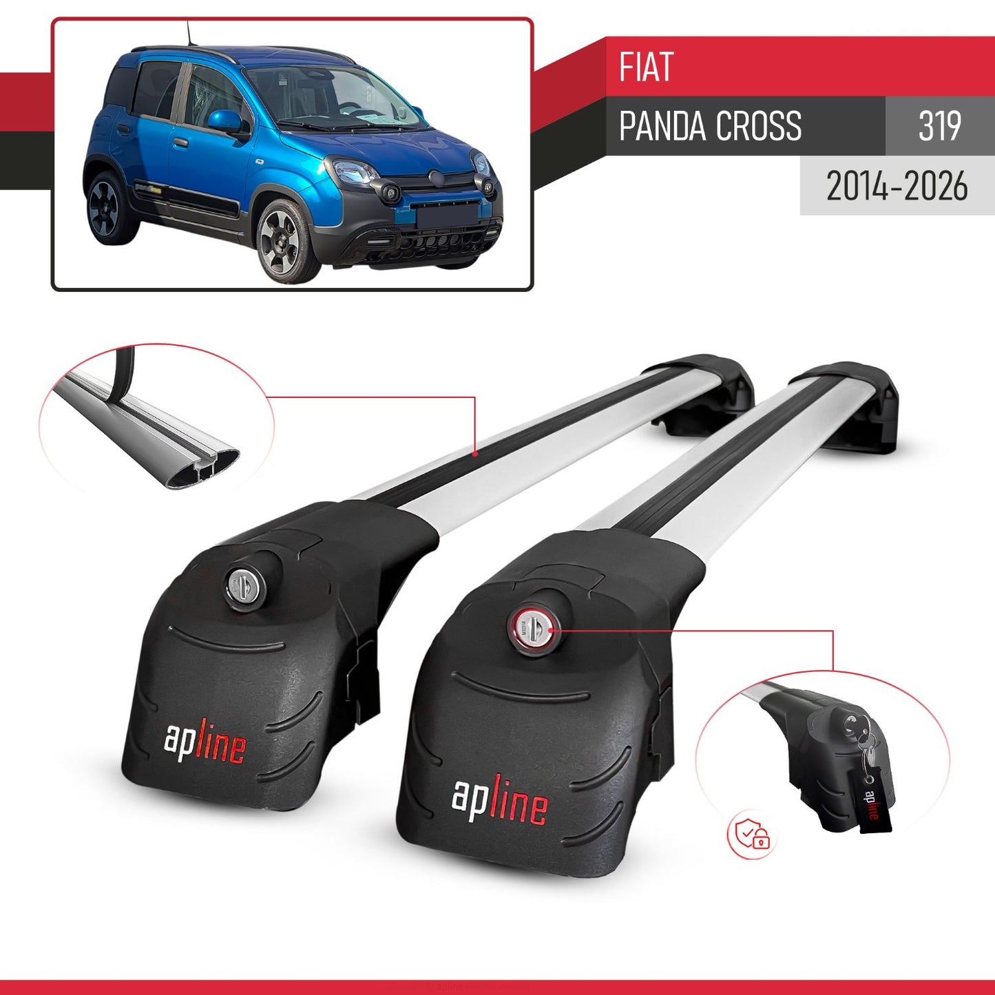 Compatible avec Fiat Panda Cross (319) 2014-2026 ACE-2 modèle Barres de Toit Railing Porte-Bagages de Voiture Gris Aluminium Barres