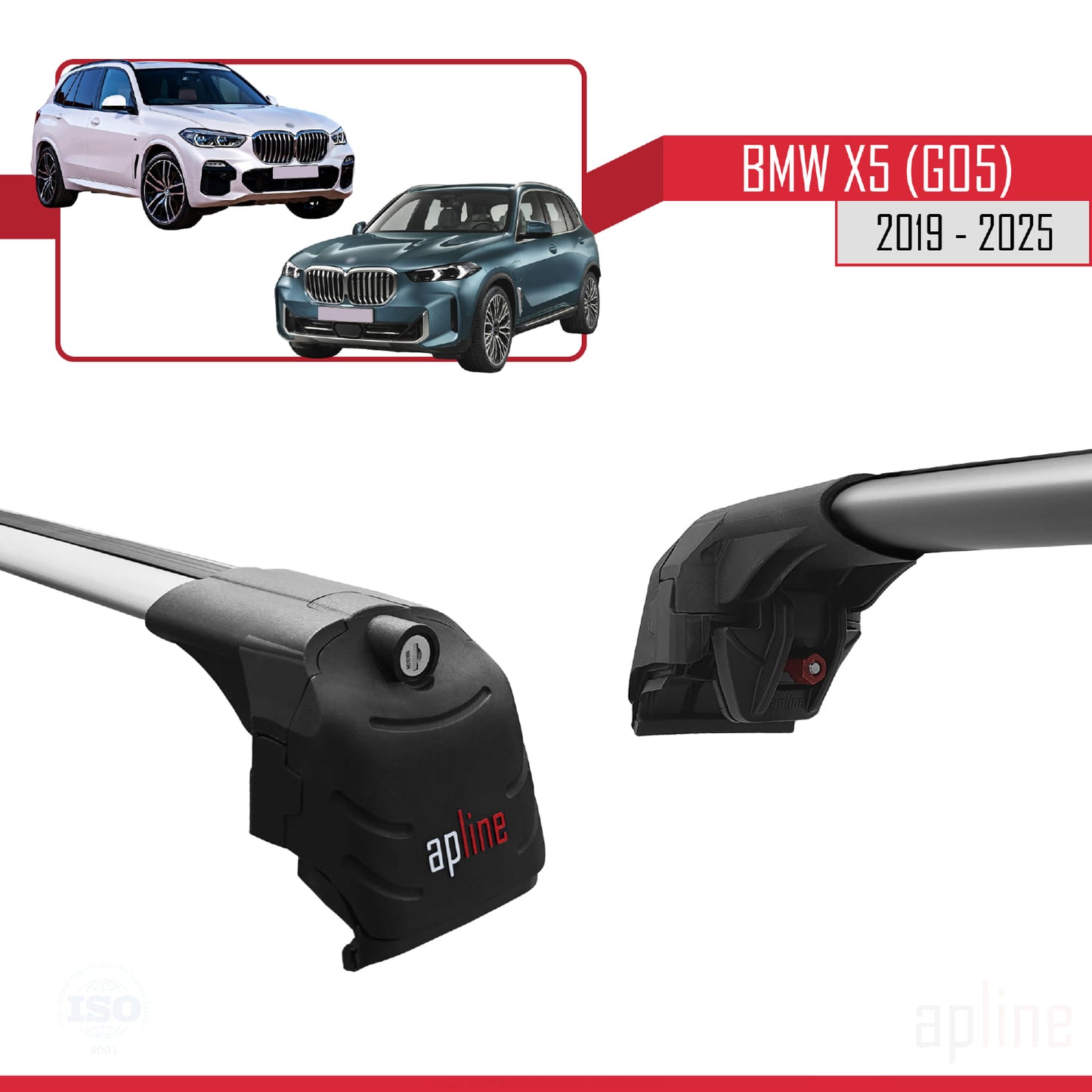 Kompatibel mit BMW X5 (G05) 2019-2025 ACE-2 Dachgepäckträger, Reling, Gepäckträger, graues Aluminium, 2 Stangen