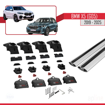 Kompatibel mit BMW X5 (G05) 2019-2025 ACE-2 Dachgepäckträger, Reling, Gepäckträger, graues Aluminium, 2 Stangen