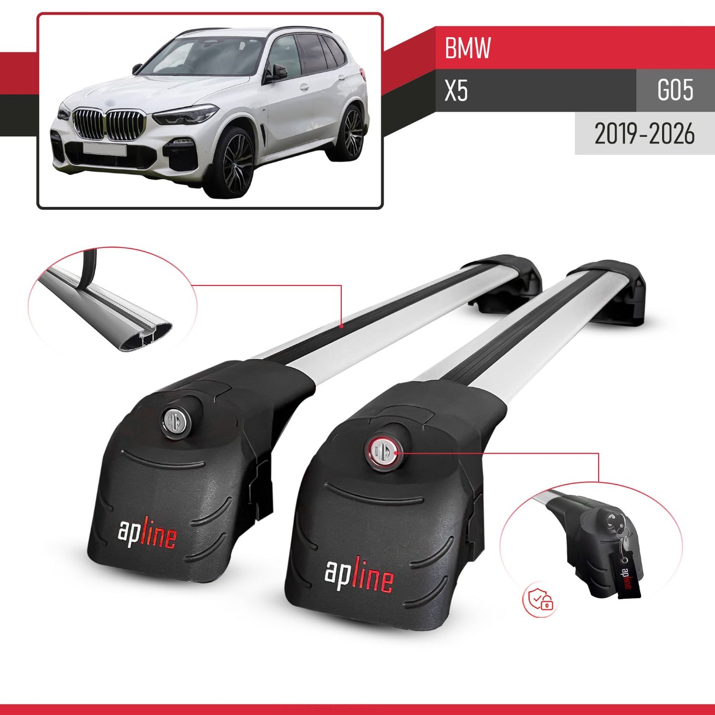 Compatible avec BMW X5 (G05) 2019-2026 ACE-2 modèle Barres de Toit Railing Porte-Bagages de Voiture Gris Aluminium Barres