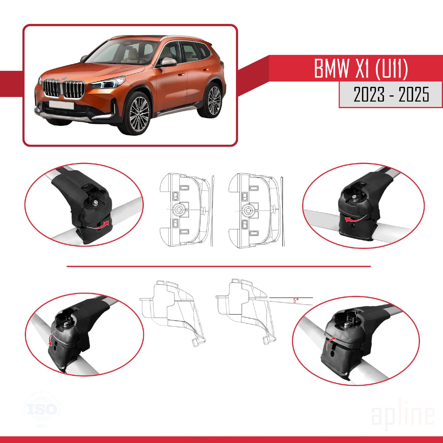 Compatibile con BMW X1 (U11) 2023-2025 ACE-2 Barre portatutto per auto Portapacchi in alluminio grigio 2 barre
