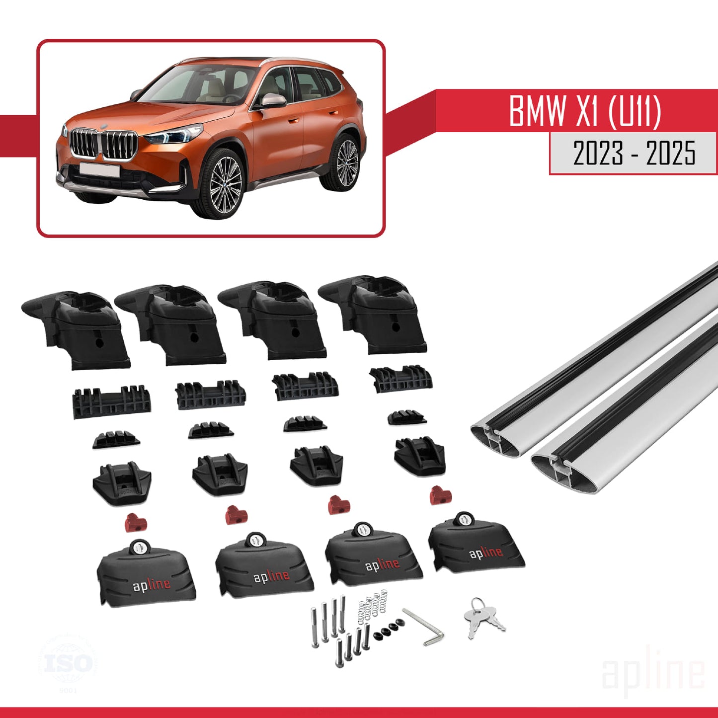 Compatibile con BMW X1 (U11) 2023-2025 ACE-2 Barre portatutto per auto Portapacchi in alluminio grigio 2 barre