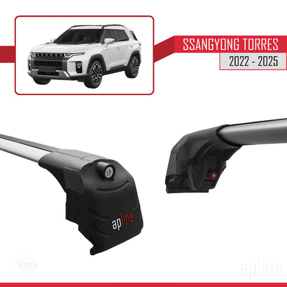 Compatible avec SsangYong Torres 2022-2025 ACE-2 Barres de Toit Railing Porte-Bagages de Voiture Gris Aluminium 2 Barres