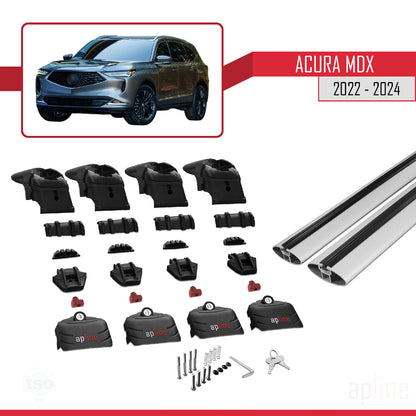 Compatible avec Acura MDX 2022-2024 ACE-2 Barres de Toit Railing Porte-Bagages de Voiture Gris Aluminium 2 Barres