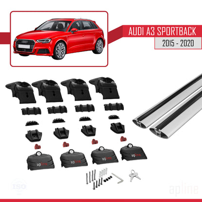 Compatible avec Audi A3 Sportback 2015-2020 ACE-2 Barres de Toit Railing Porte-Bagages de Voiture Gris Aluminium 2 Barres