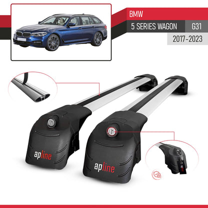Compatible avec BMW 5 Series (G31) Wagon 2017-2023 ACE-2 modèle Barres de Toit Railing Porte-Bagages de Voiture Gris Aluminium Barres