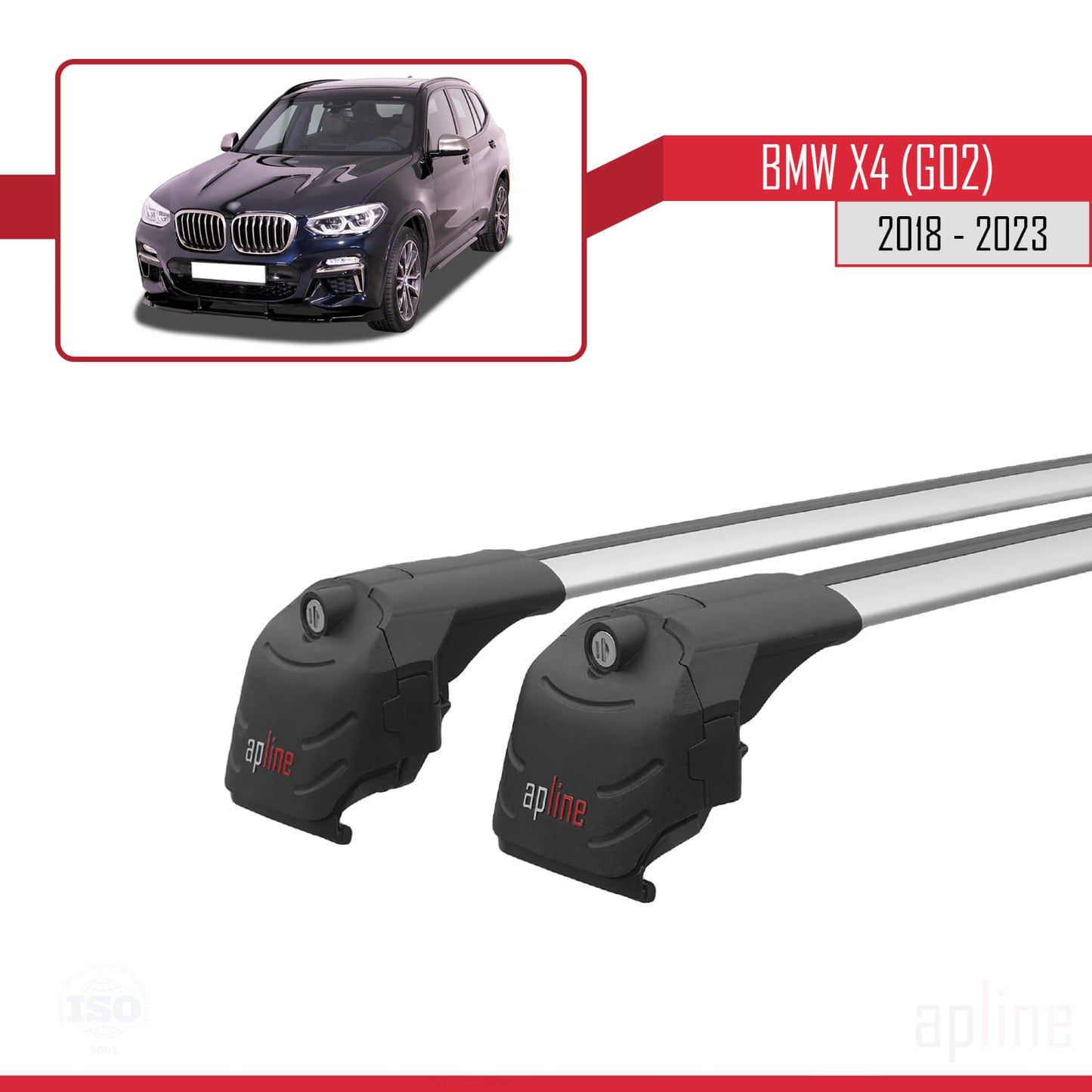 Compatible avec BMW X4 (G02) 2018-2023 ACE-2 Barres de Toit Railing Porte-Bagages de Voiture Gris Aluminium 2 Barres
