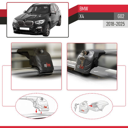 Compatible with BMW X4 (G02) 2018-2023 ACE-2 Car Roof Rack Cross Bar Grey Aluminium 2 Bars