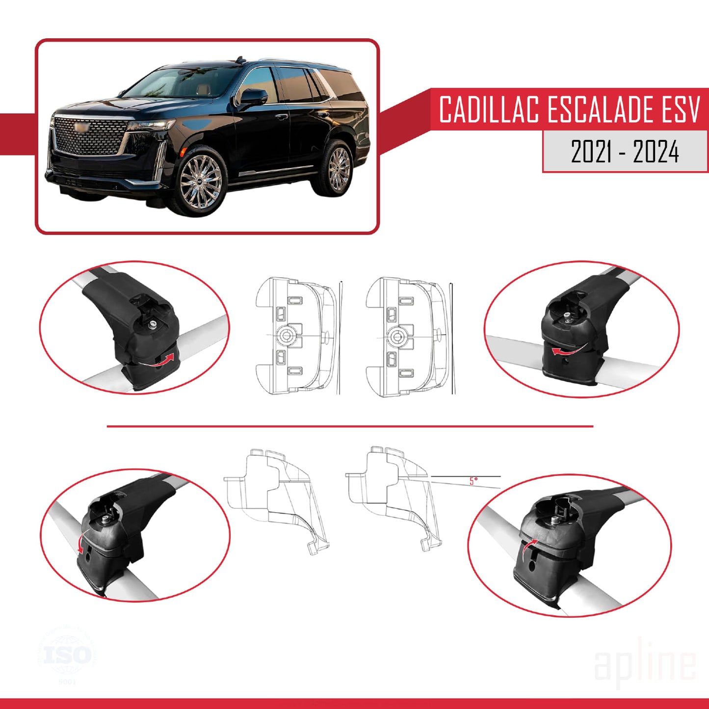 Compatibile con Cadillac Escalade ESV 2021-2024 ACE-2 Barre portatutto per auto Portapacchi in alluminio grigio 2 barre