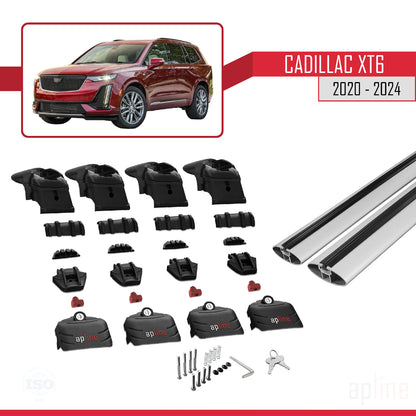 Kompatibel mit Cadillac XT6 2020-2024 ACE-2 Dachgepäckträger, Reling, Gepäckträger, graues Aluminium, 2 Stangen