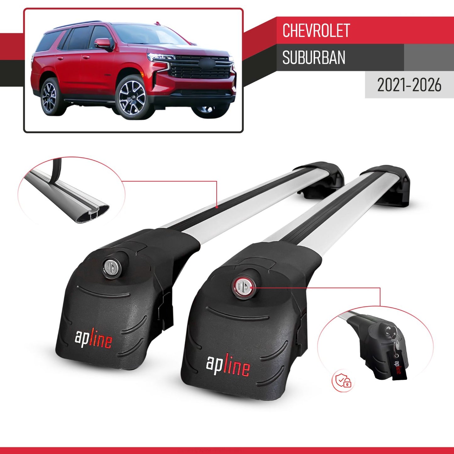 Compatible avec Chevrolet Suburban 2021-2026 ACE-2 modèle Barres de Toit Railing Porte-Bagages de Voiture Gris Aluminium Barres