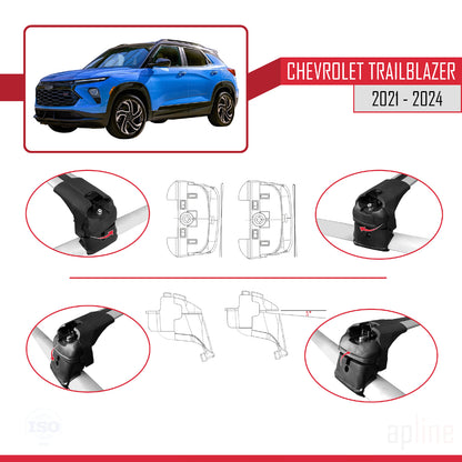 Compatible avec Chevrolet Trailblazer 2021-2024 ACE-2 Barres de Toit Railing Porte-Bagages de Voiture Gris Aluminium 2 Barres