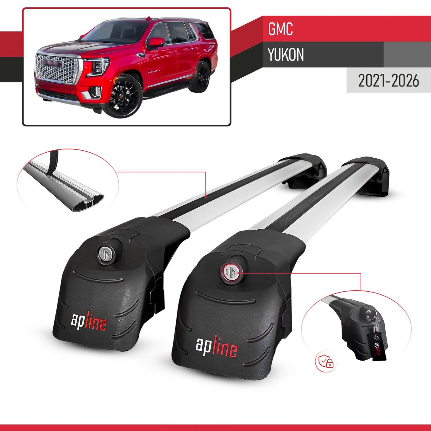 Compatible with GMC Yukon 2021-2024 ACE-2 Car Roof Rack Cross Bar Grey Aluminium 2 Bars