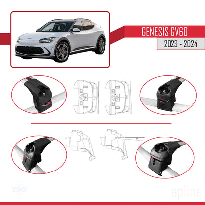 Compatible avec Genesis GV60 2023-2024 ACE-2 Barres de Toit Railing Porte-Bagages de Voiture Gris Aluminium 2 Barres