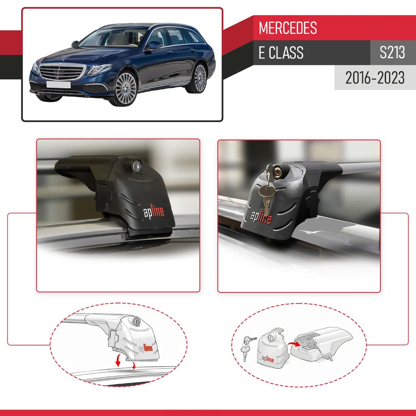 Compatible with Mercedes E Class S213 2017-2023 ACE-2 Car Roof Rack Cross Bar Grey Aluminium 2 Bars