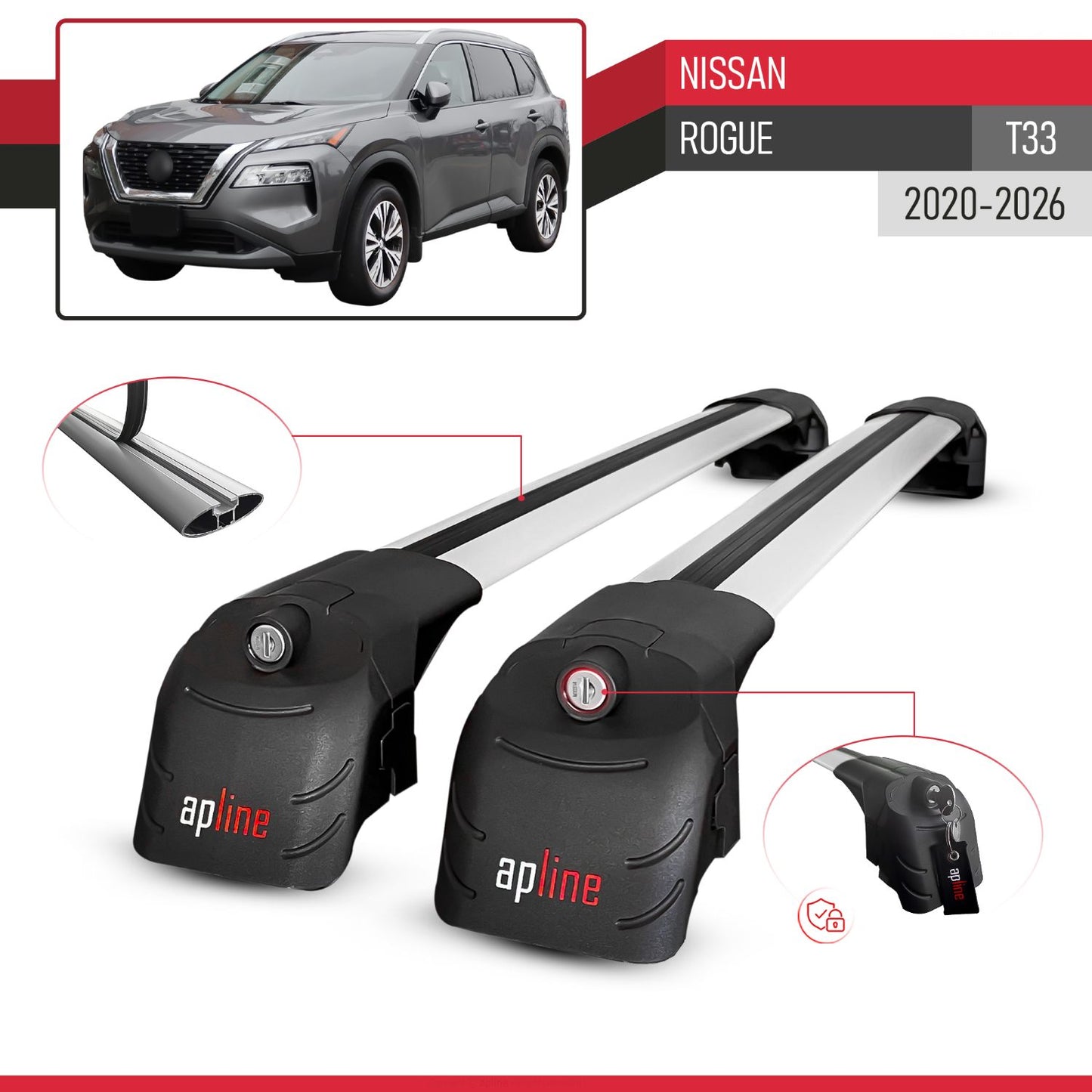 Compatible avec Nissan Rogue (T33) 2020-2026 ACE-2 modèle Barres de Toit Railing Porte-Bagages de Voiture Gris Aluminium Barres