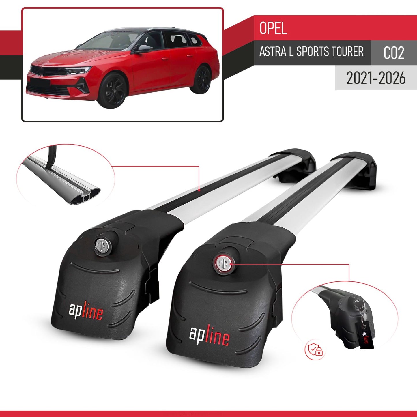 Compatible avec Opel Astra L Sports Tourer (C02) 2021-2026 ACE-2 modèle Barres de Toit Railing Porte-Bagages de Voiture Gris Aluminium Barres