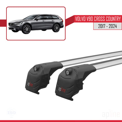 Compatible avec Volvo V90 Cross Country 2017-2024 ACE-2 Barres de Toit Railing Porte-Bagages de Voiture Gris Aluminium 2 Barres