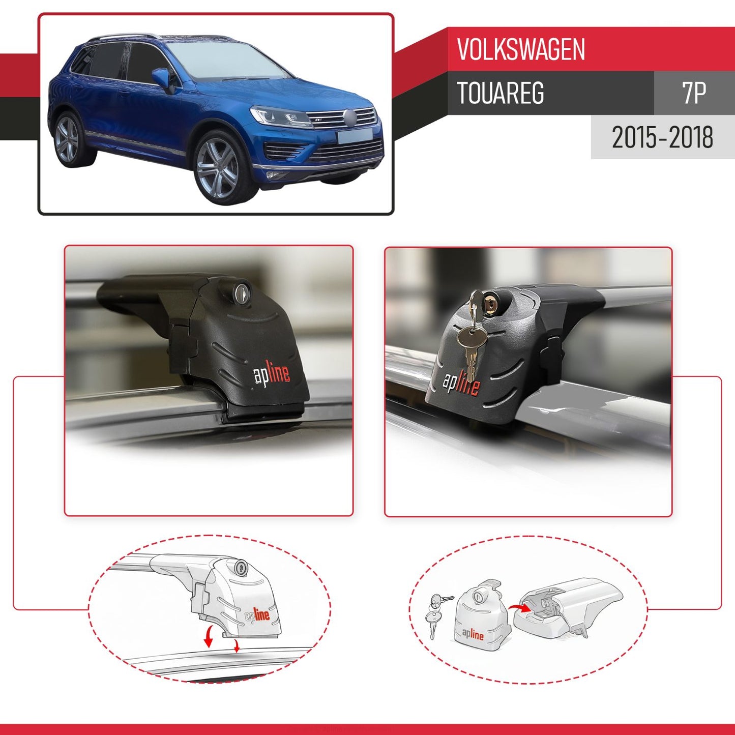 Compatible avec Volkswagen Touareg (7P) 2015-2018 ACE-2 modèle Barres de Toit Railing Porte-Bagages de Voiture Gris Aluminium Barres