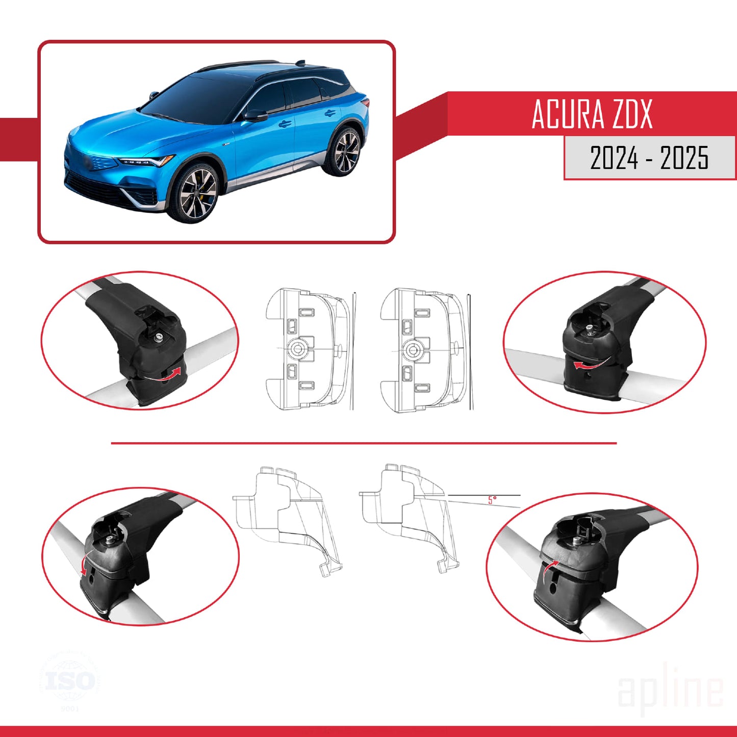 Compatibile con Acura ZDX 2024-2025 ACE-2 Barre portatutto per auto Portapacchi in alluminio grigio 2 barre