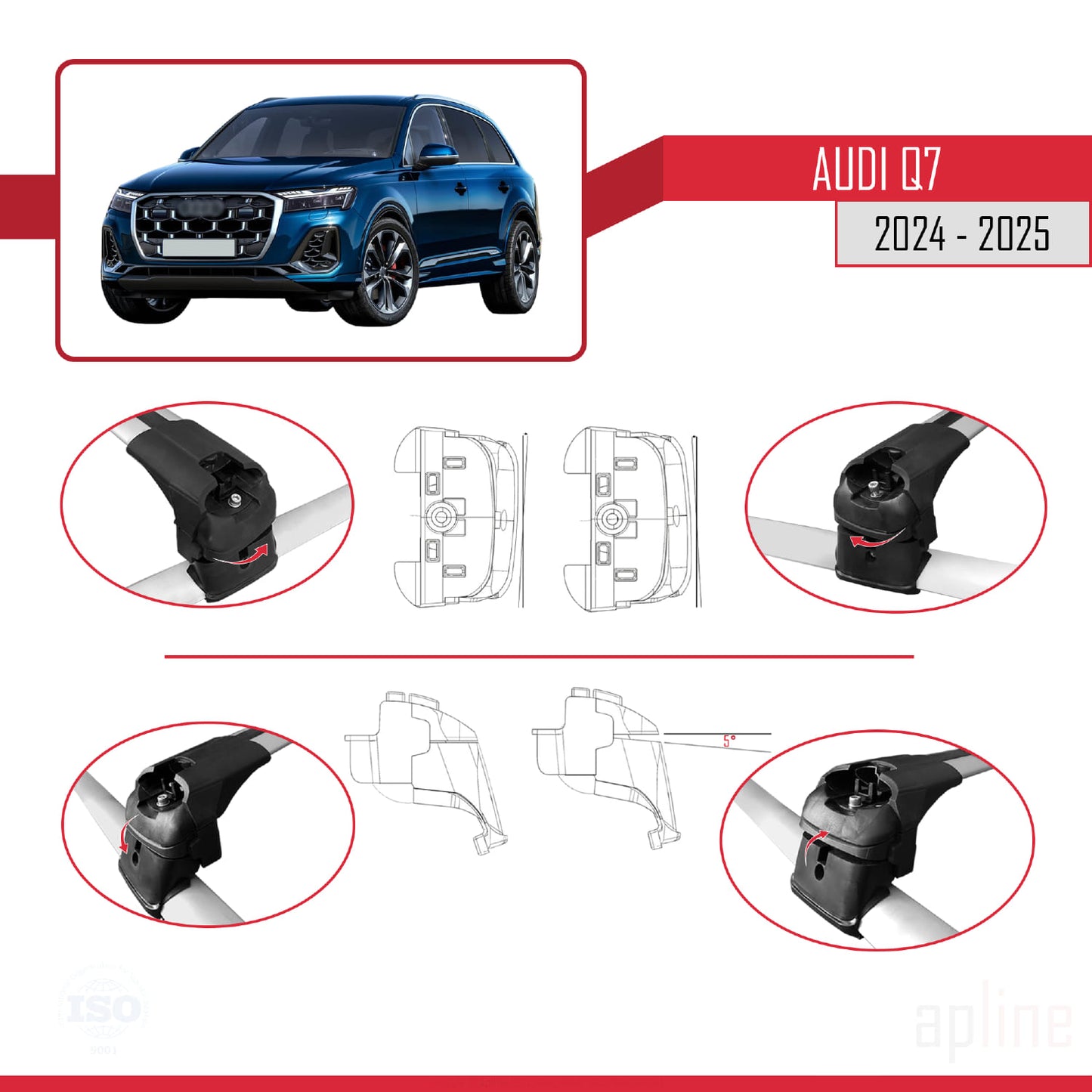 Compatibile con Audi Q7 2024-2025 ACE-2 Barre portatutto per auto Portapacchi in alluminio grigio 2 barre