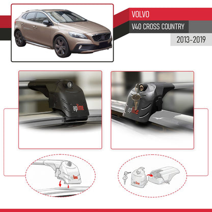 Compatible avec Volvo V40 Cross Country 2013-2019 ACE-2 modèle Barres de Toit Railing Porte-Bagages de Voiture Gris Aluminium Barres