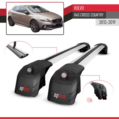 Compatible avec Volvo V40 Cross Country 2013-2019 ACE-2 modèle Barres de Toit Railing Porte-Bagages de Voiture Gris Aluminium Barres