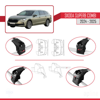 Compatible avec Skoda Superb Combi 2024-2025 ACE-2 Barres de Toit Railing Porte-Bagages de Voiture Gris Aluminium 2 Barres