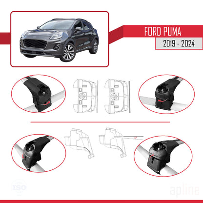 Compatible avec Ford Puma 2019-2024 ACE-2 Barres de Toit Railing Porte-Bagages de Voiture Gris Aluminium 2 Barres