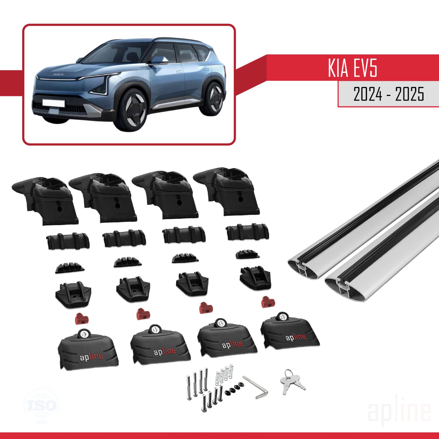 Compatible with Kia EV5 2024-2025 ACE-2 Car Roof Rack Cross Bar Grey Aluminium 2 Bars