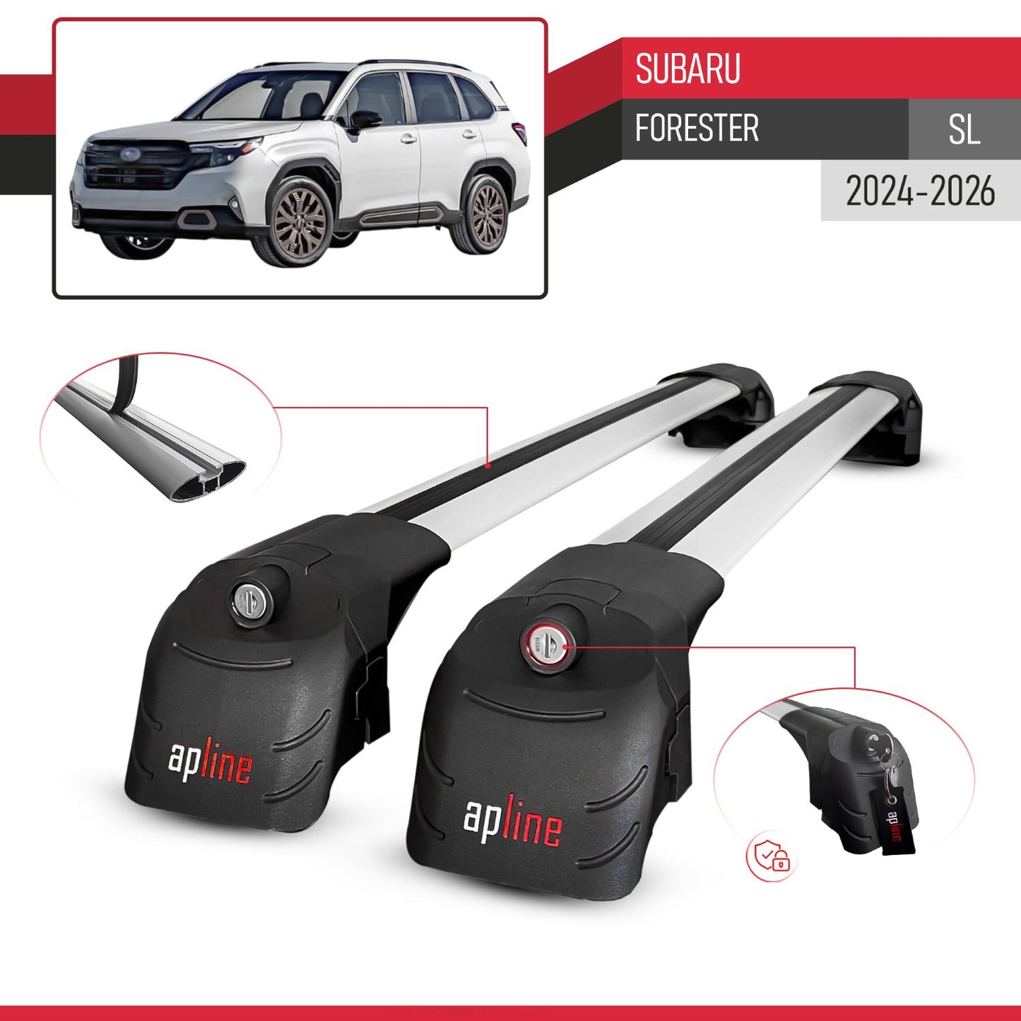 Compatible avec Subaru Forester (SL) 2024-2026 ACE-2 modèle Barres de Toit Railing Porte-Bagages de Voiture Gris Aluminium Barres