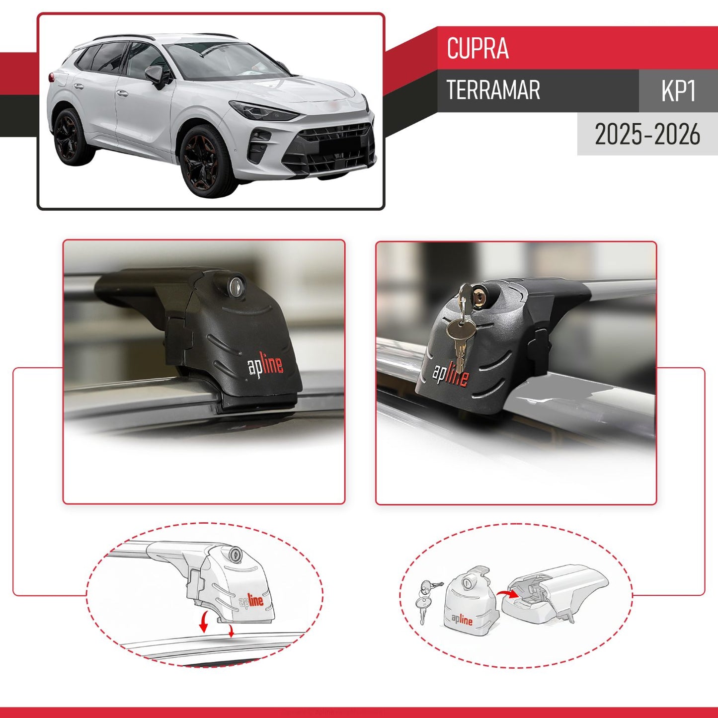 Compatible with Cupra Terramar 2025 ACE-2 Car Roof Rack Cross Bar Grey Aluminium 2 Bars
