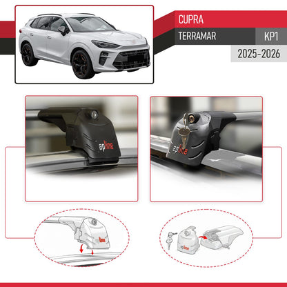 Compatible with Cupra Terramar 2025 ACE-2 Car Roof Rack Cross Bar Grey Aluminium 2 Bars
