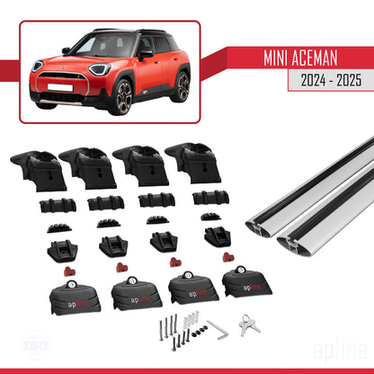 Compatible avec Mini Aceman SE 2024-2025 ACE-2 Barres de Toit Railing Porte-Bagages de Voiture Gris Aluminium 2 Barres
