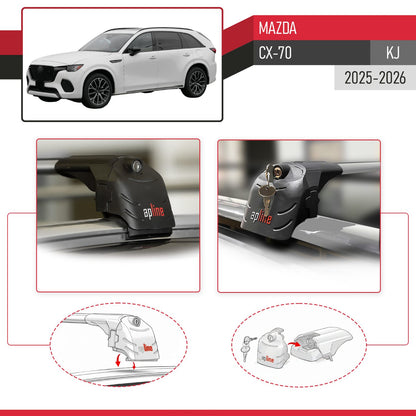 Compatible avec Mazda CX-70 (KJ) 2025-2026 ACE-2 modèle Barres de Toit Railing Porte-Bagages de Voiture Gris Aluminium Barres