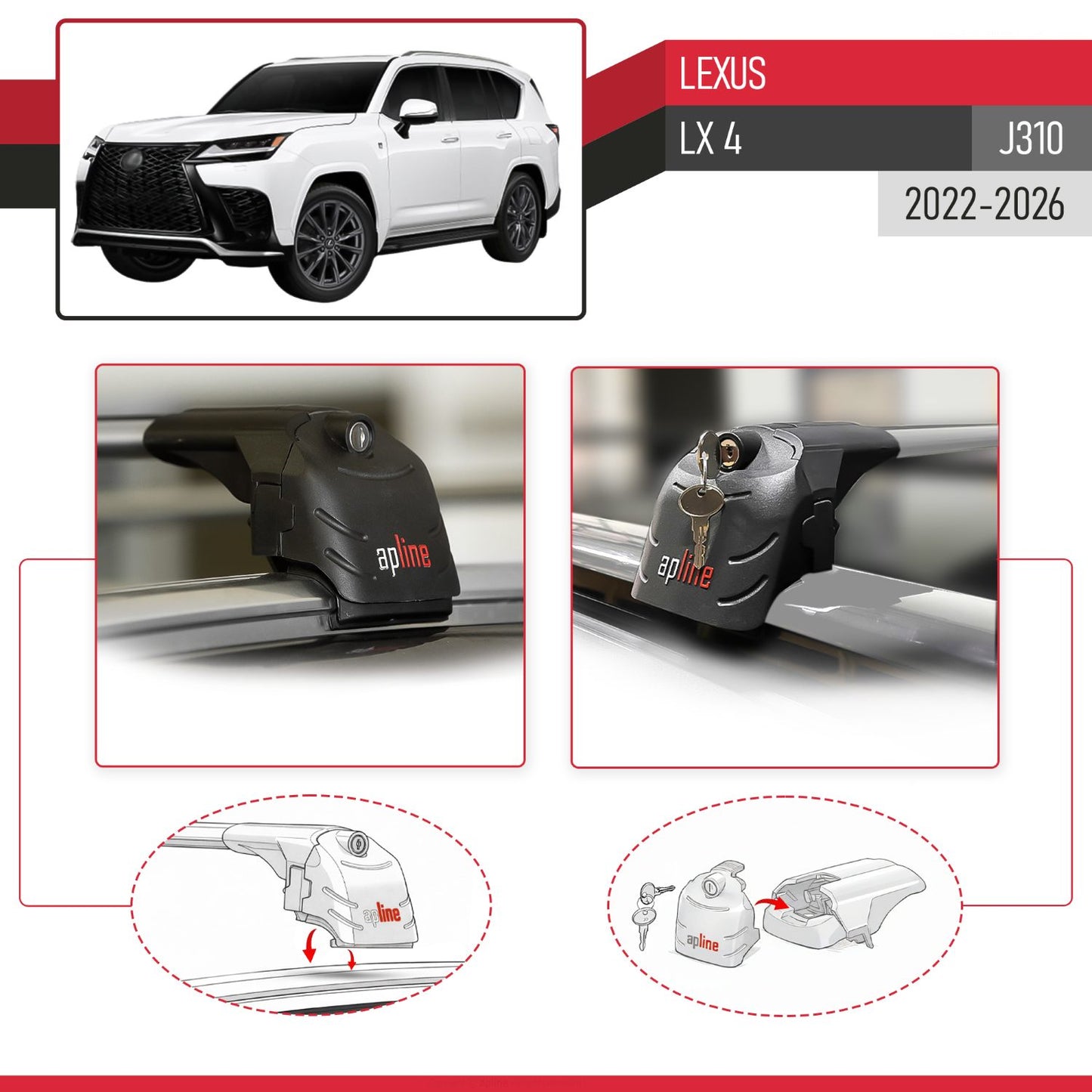 Compatible avec Lexus LX 4 (J310) 2022-2026 ACE-2 modèle Barres de Toit Railing Porte-Bagages de Voiture Gris Aluminium Barres