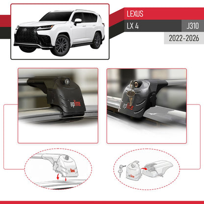 Compatible avec Lexus LX 4 (J310) 2022-2026 ACE-2 modèle Barres de Toit Railing Porte-Bagages de Voiture Gris Aluminium Barres