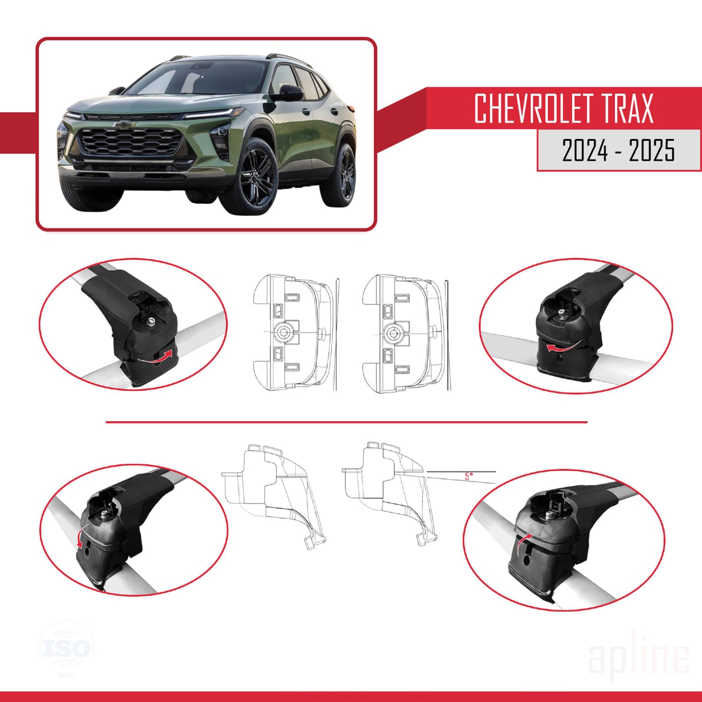 Compatible avec Chevrolet Trax 2024-2025 ACE-2 Barres de Toit Railing Porte-Bagages de Voiture Gris Aluminium 2 Barres