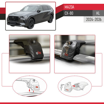 Compatible avec Mazda CX-80 (KL) 2024-2026 ACE-2 modèle Barres de Toit Railing Porte-Bagages de Voiture Gris Aluminium Barres