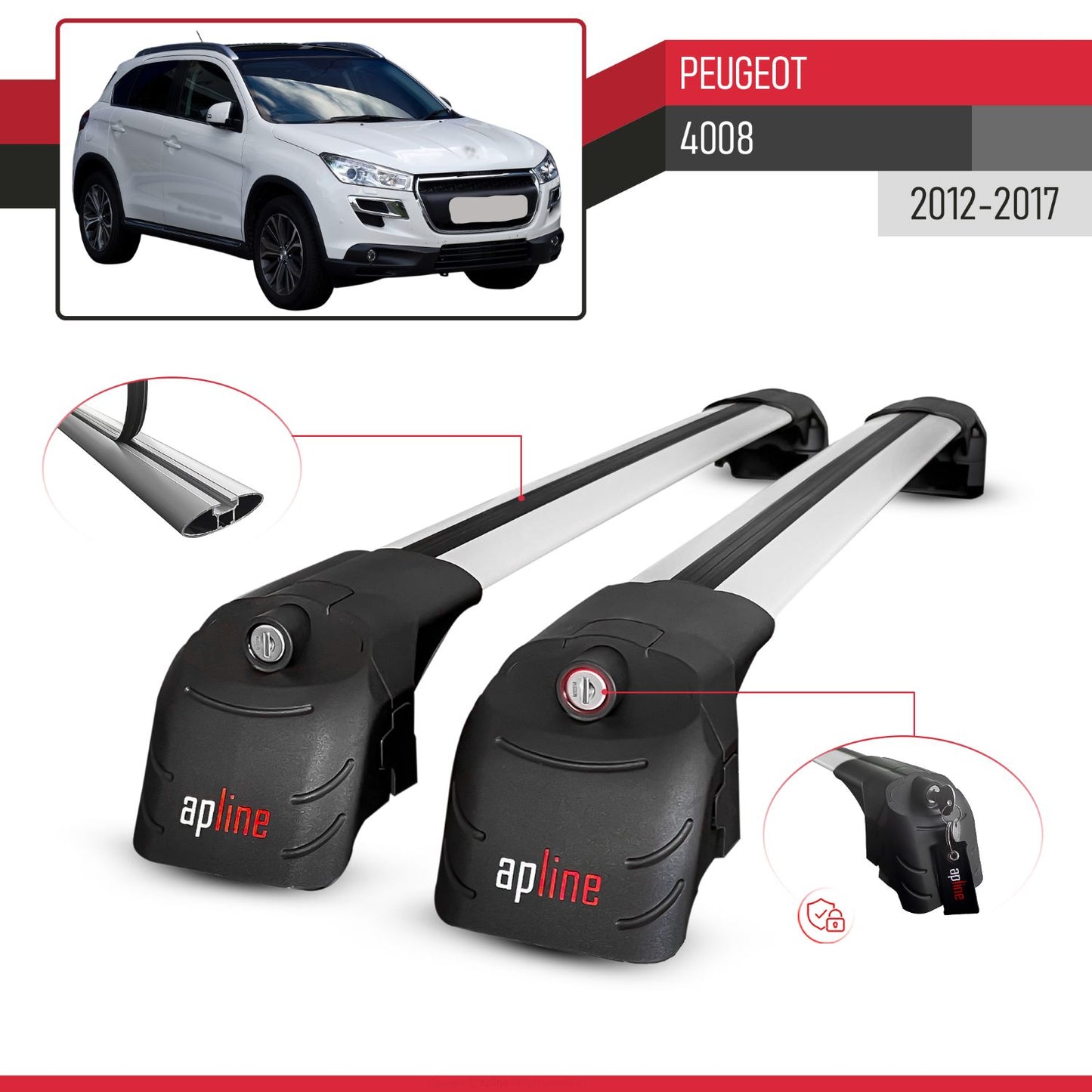 Compatible avec Peugeot 4008 2012-2017 ACE-2 modèle Barres de Toit Railing Porte-Bagages de Voiture Gris Aluminium Barres