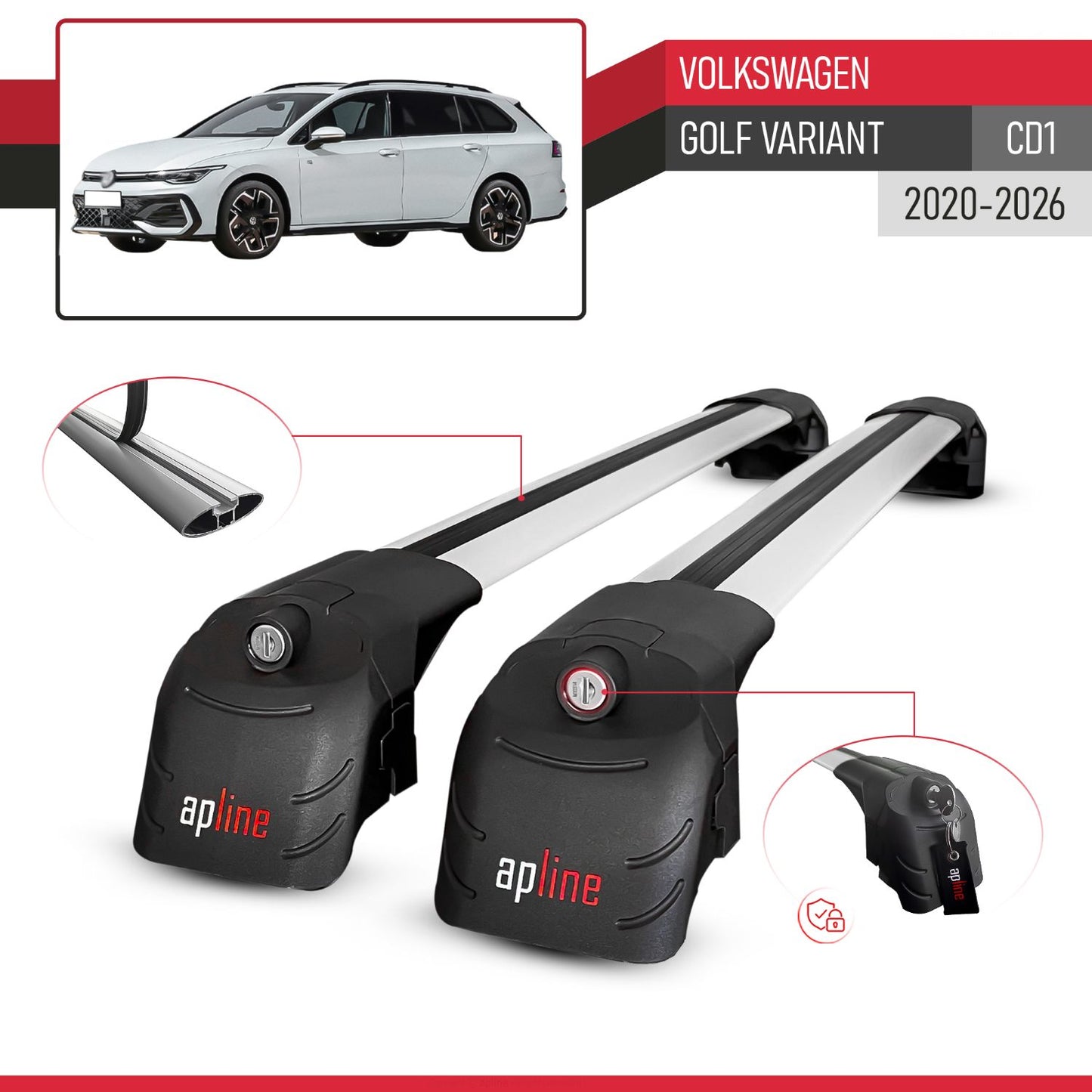 Compatible avec Volkswagen Golf Variant (CD1) 2020-2026 ACE-2 modèle Barres de Toit Railing Porte-Bagages de Voiture Gris Aluminium Barres