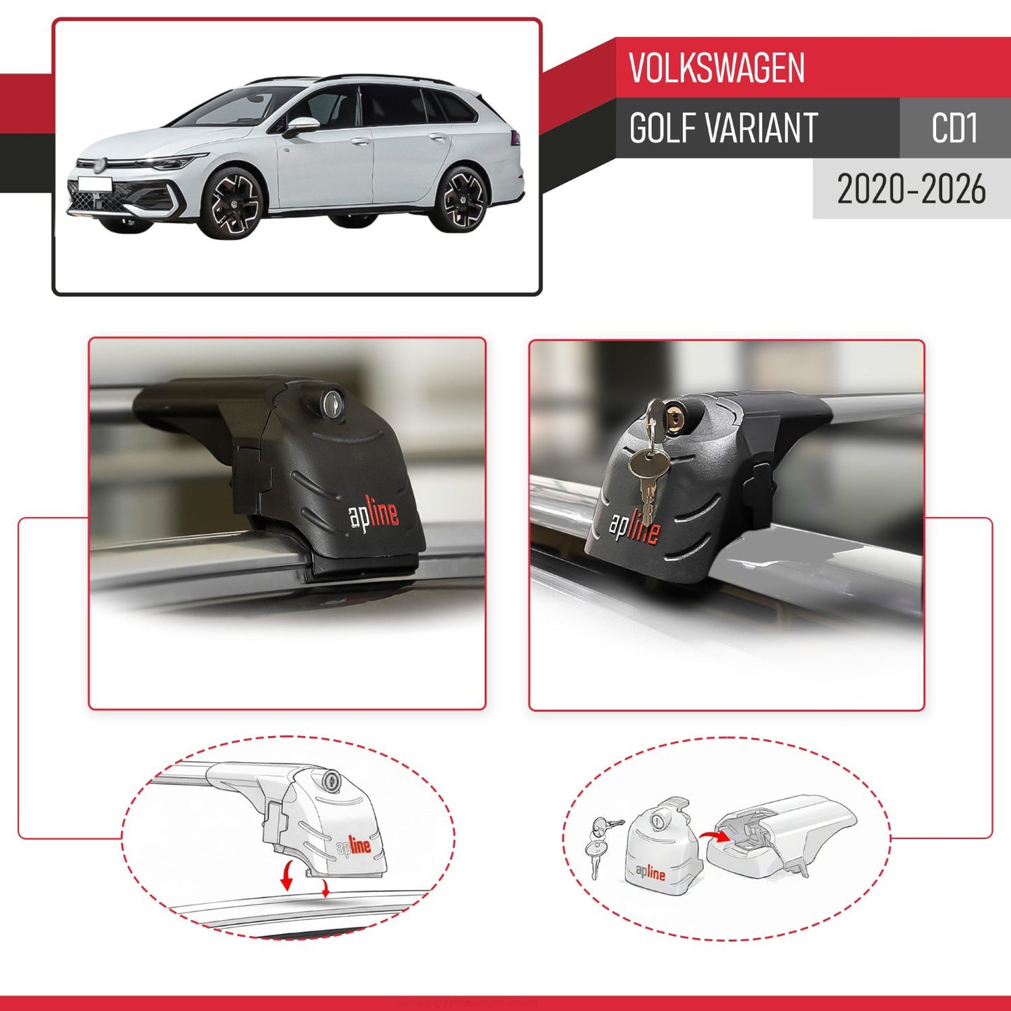 Compatible avec Volkswagen Golf Variant (CD1) 2020-2026 ACE-2 modèle Barres de Toit Railing Porte-Bagages de Voiture Gris Aluminium Barres