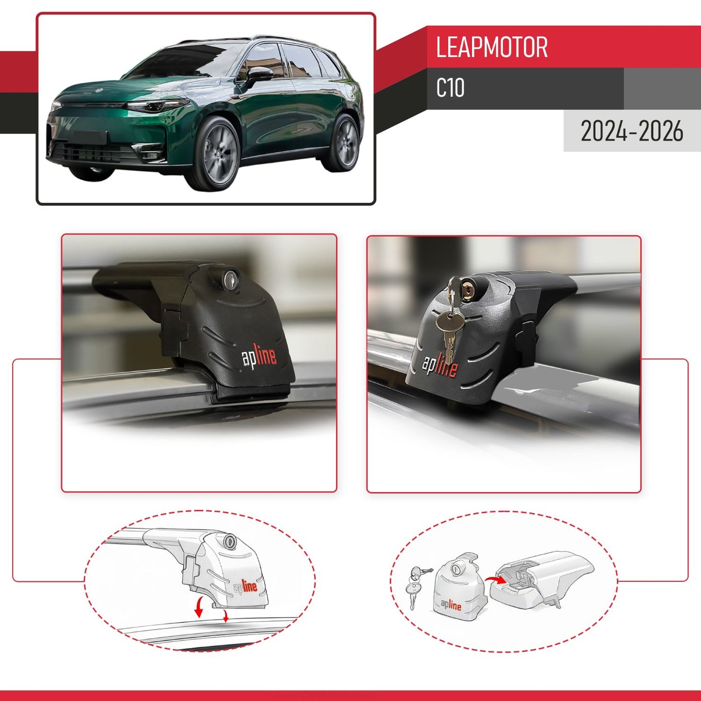 Compatible avec Leapmotor C10 2024-2026 ACE-2 modèle Barres de Toit Railing Porte-Bagages de Voiture Gris Aluminium Barres