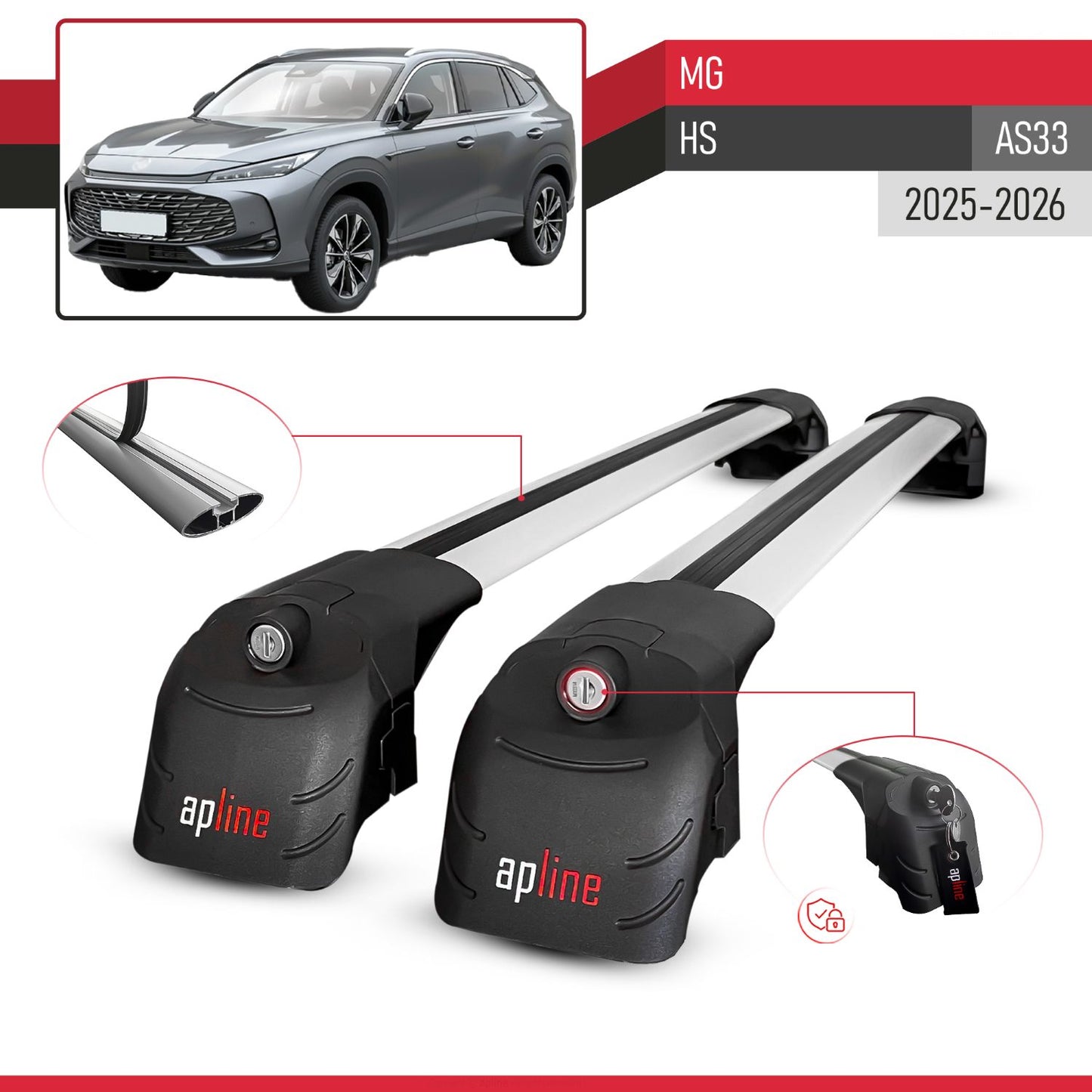 Compatible avec MG HS (AS33) 2025-2026 ACE-2 modèle Barres de Toit Railing Porte-Bagages de Voiture Gris Aluminium Barres