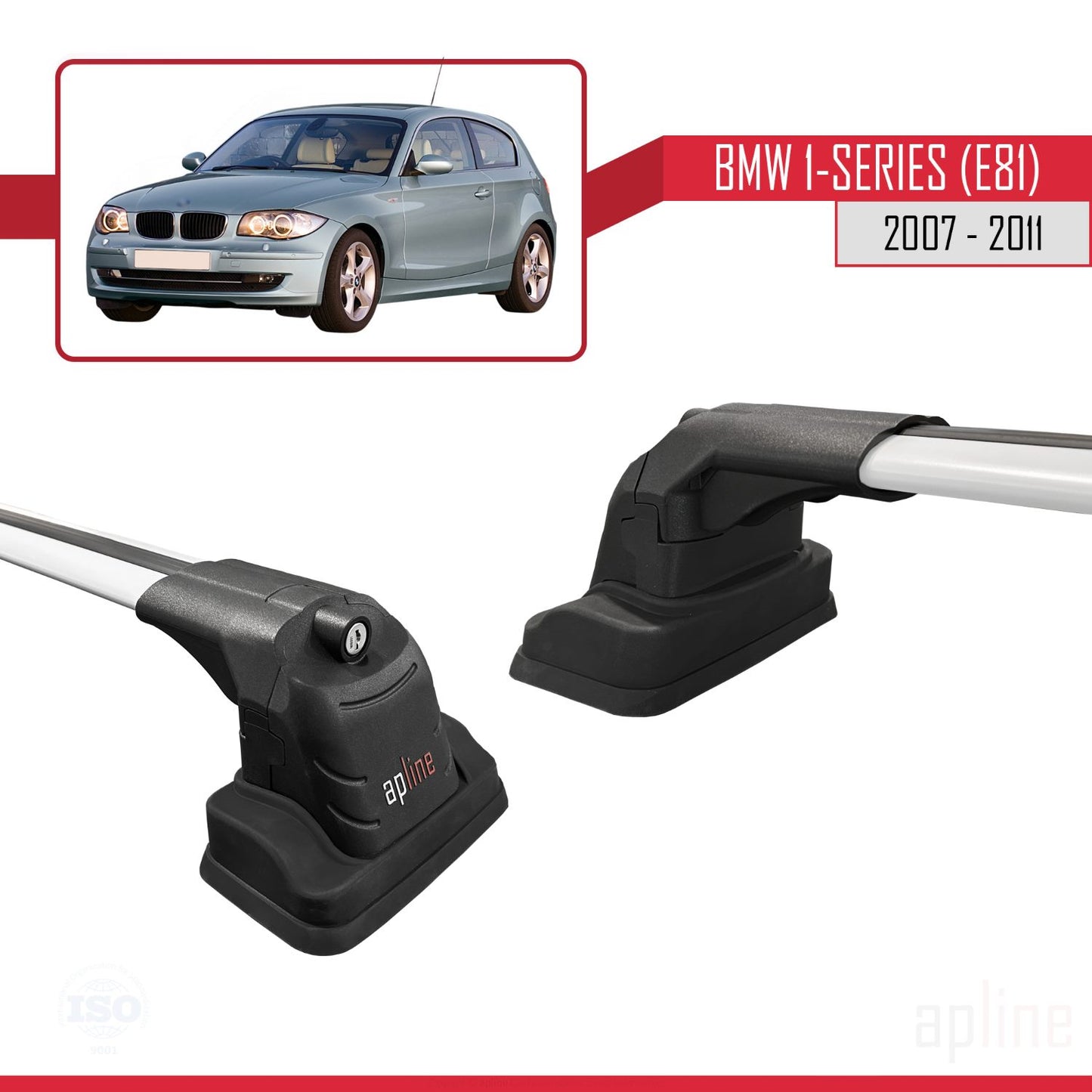 Kompatibel mit BMW 1er (E81) 2007-2011 ACE-3 Dachträger Autodachträger Graues Aluminium 2 Stangen