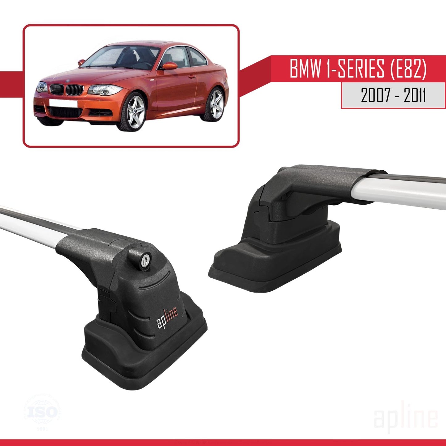 Kompatibel mit BMW 1er (E82) 2007-2013 ACE-3 Dachträger Autodachträger Graues Aluminium 2 Stangen